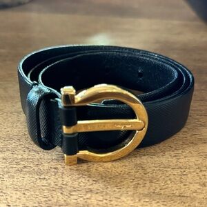 Salvatore Ferragamo Black Leather Belt ~ Size 70cm. Gold tone buckle. GUC.